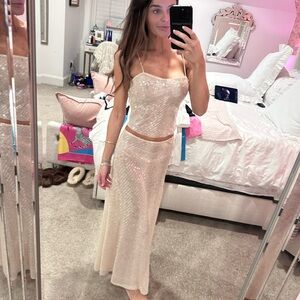 Zara Cream Sequin maxi skirt set